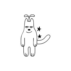 Cartoon rabbit in a cap, holding a phone, running