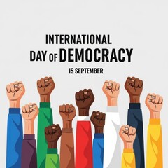 International day of democracy illustration with diverse raised fists graphic