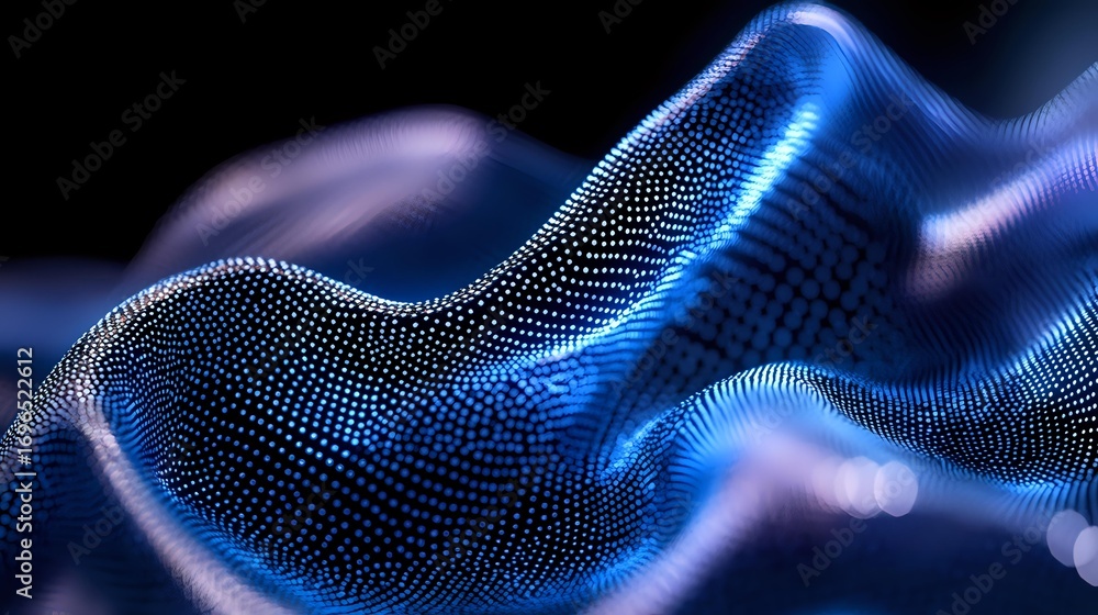 Aufkleber futuristic digital wave pattern with glowing blue and purple particles forming dynamic flowing curve