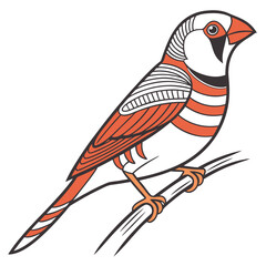 Stylized illustration of a zebra finch bird perched on a branch