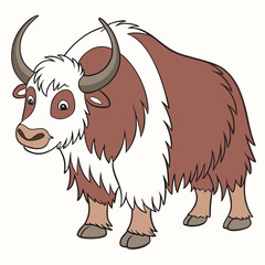 Cartoon illustration of a brown and white yak