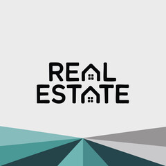 Real Estate Logo Concept Vector Graphic with Minimalist Stylized House Shape and Geometric Roof in Teal and Green Gradients on a Clean White Background for Property, Architecture, and Housing Branding