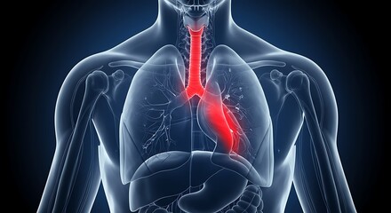 Human Lungs Anatomical Illustration with Red Highlight on Dark Background