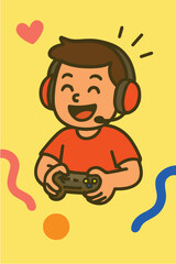 vector illustration  of a gamer boy with joystick