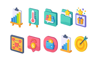 Business and finance icon set. flat icons for charts, folders, and payments