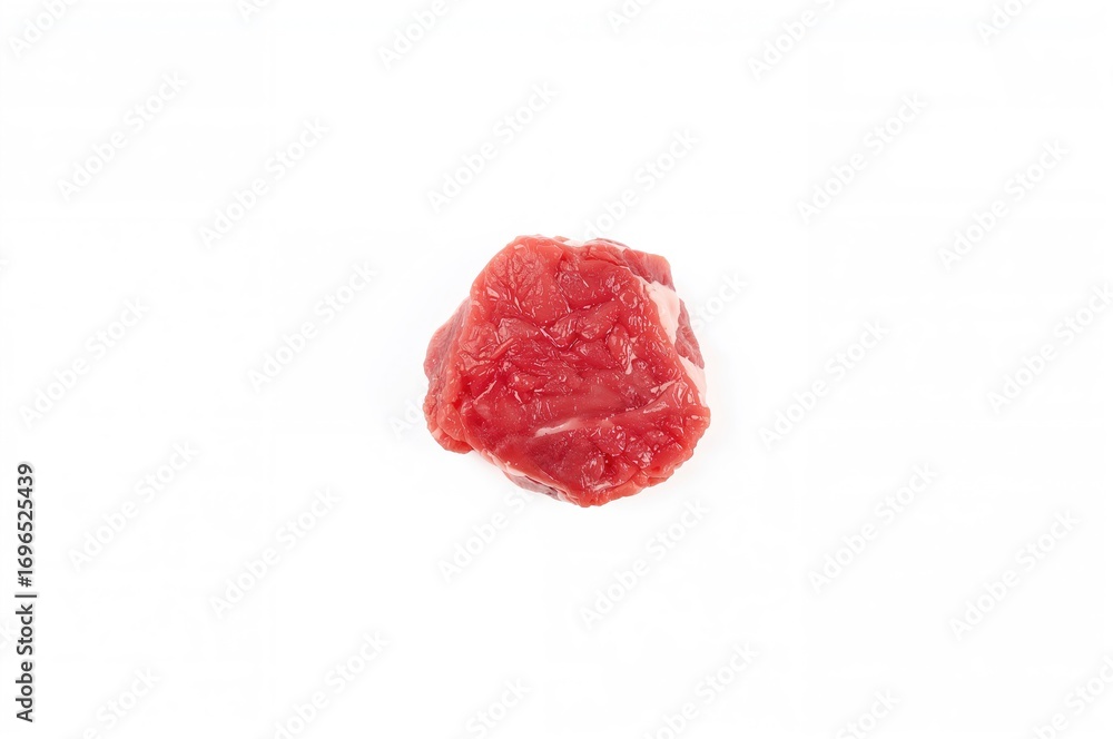 Poster single portion of raw minced meat displayed from above on a white background
