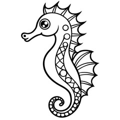 Oceanic Seahorse Jewel a simple line art vector