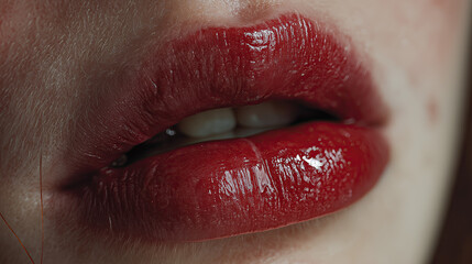Fototapeta premium Minimalist close-up of lips painted red against pale skin.