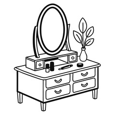 Simple outline icon of a vanity table with a mirror