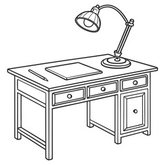 Outline illustration of a writing desk with a lamp