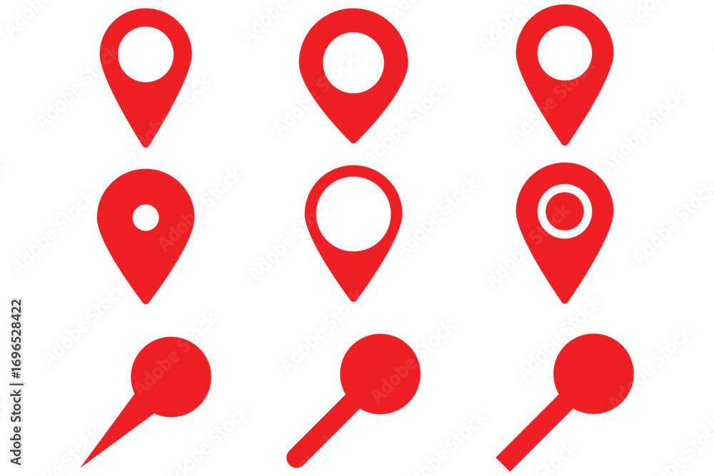 Poster location pins in black and red colors set of location pin icon vector. location vector icon set. poi