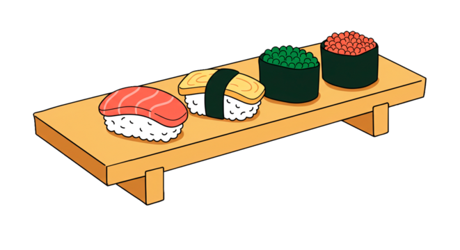 Delicious japanese cuisine sushi platter with salmon egg and seaweed rolls for a tasty meal time on transparent background - Powered by Adobe