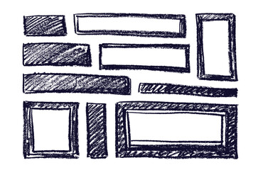 Crayon frame sign set. Hand drawn rectangle frame