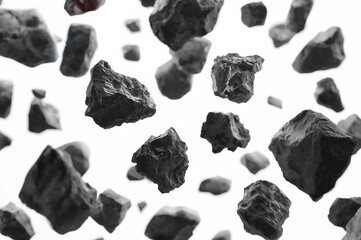 Naklejka premium Space-themed floating meteorite fragments and shattered rocks on a white backdrop.
