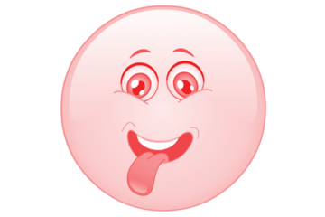 A vibrant red cartoon egg with a silly face and tongue sticking out isolated on transparent background