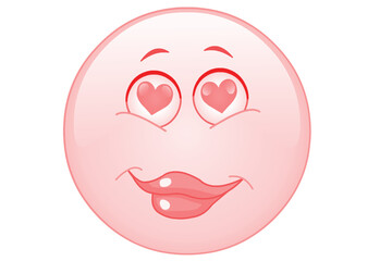A red oval face with heart eyes and a smiling mouth isolated on transparent background