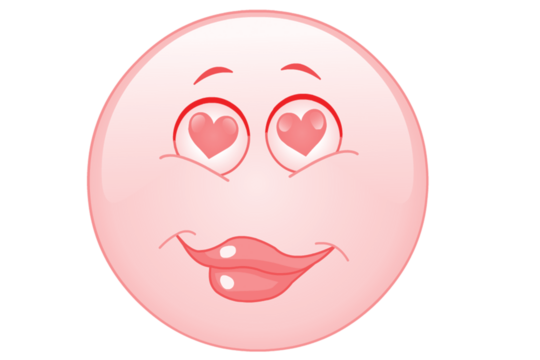 A red oval face with heart eyes and a smiling mouth isolated on transparent background - Powered by Adobe