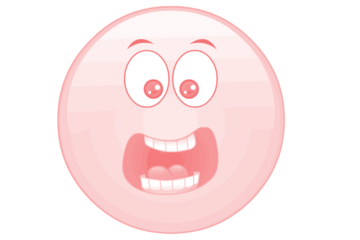 Cartoonish red egg character with wide open mouth and expressive eyes isolated on transparent background