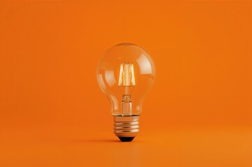 Illuminated bulb on a bright orange backdrop with room for writing