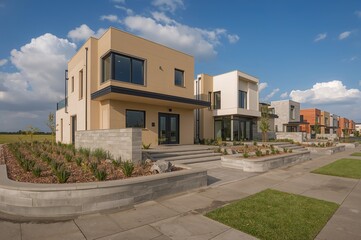 Contemporary homes by a builder with stone pavers for outdoor design