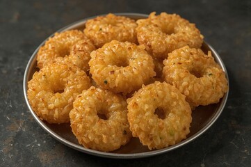 Crunchy deep-fried snack made from potato starch, also known as Far far, served as a crispy treat or meal accompaniment