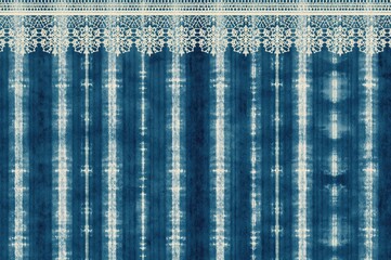 Seamless ikat design featuring snowflake borders and delicate lacework for holiday themes. 2D tie-dye shibori style with striped and chevron motifs. Textured ink backdrop inspired by traditional