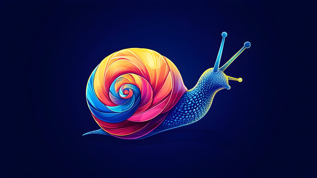 Colorful stylized snail design with neon colors for art prints