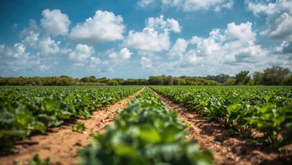 Scenic vista of a newly planted vegetable farm