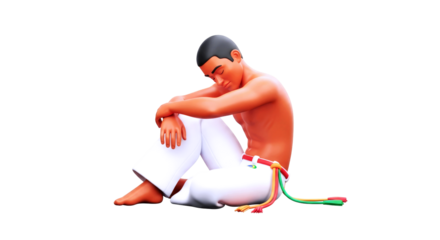 peaceful capoeira warrior contemplative pose, 3d cartoon athlete, isolated on transparent background