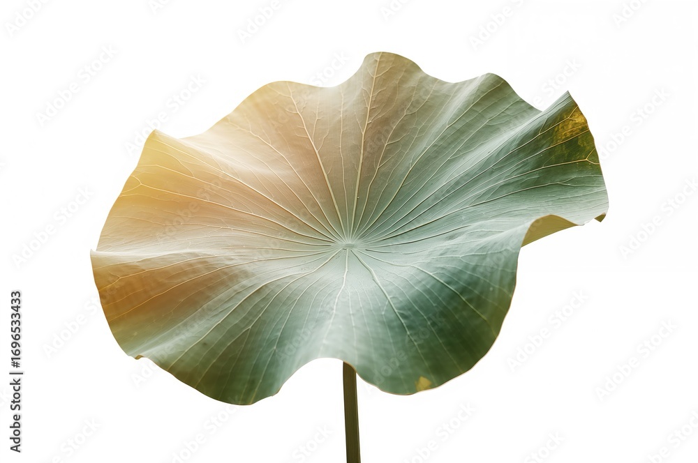 Aufkleber single lotus leaf on a plain white backdrop with natural patterns and textures