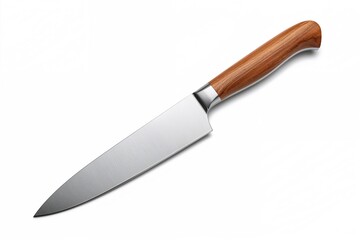 Fototapeta premium Wooden-handled kitchen knife on a plain white backdrop
