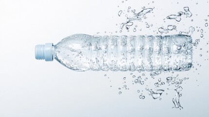 Water bottle with bubbles on blue background