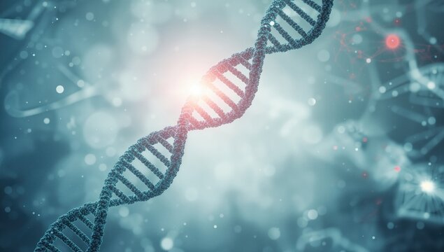 Genetic blueprint and helix structure in advanced biotech against a sleek white backdrop