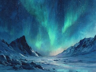 Naklejka premium Watercolor painting of northern lights