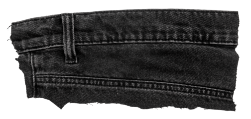 Piece of torn denim on a white background. Denim texture