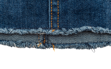 Piece of torn denim on a white background. Denim texture