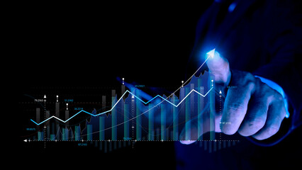 Businessman pointing arrow graph corporate future growth plan concept. Business success concept....