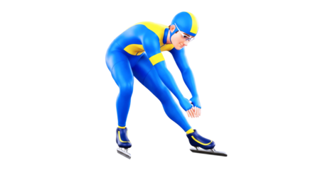 3d cartoon speed skater low start position, intense focus, ready to race animation, isolated on transparent background