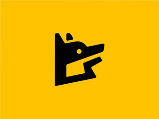 Bold modern black dog head logo graphic with sharp lines on vibrant yellow background
