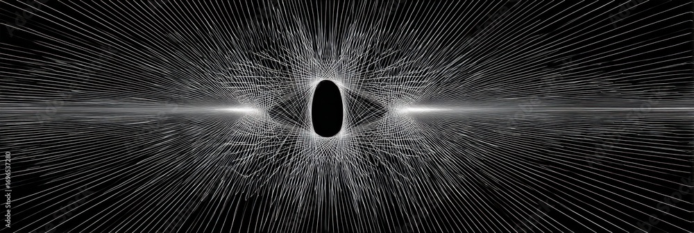 Poster visual representation of energy flow with lines converging into a central void in a dynamic, abstrac