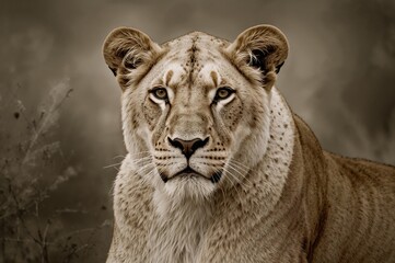 Naklejka premium Sepia-Hued Female Lion Portrait