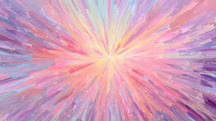 Obraz premium A vibrant, radiant design radiates outwards from a central point, featuring a burst of pastel hues and textured brushstrokes.