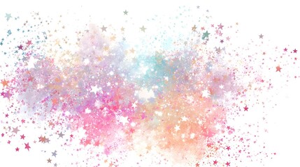 A vibrant explosion of pastel colors and glittering stars creates a dreamy, ethereal backdrop.