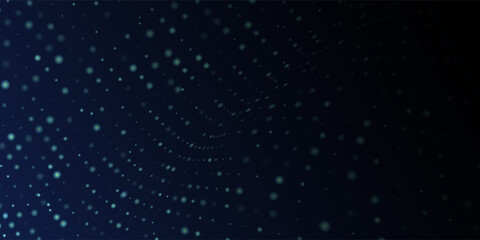 Abstract futuristic technology dot pattern with glowing lights, halftone elements on dark blue background.