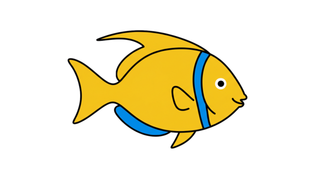 Cute cartoon golden fish illustration swimming ocean animal aquatic life vector graphic design element art on transparent background