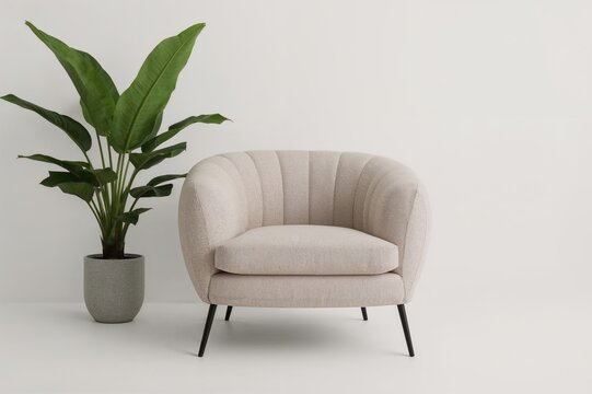 Contemporary lounge chair beside a leafy indoor plant