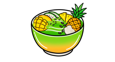 Delicious tropical smoothie bowl with mango pineapple lime and tapioca pearls vibrant food illustration on transparent background
