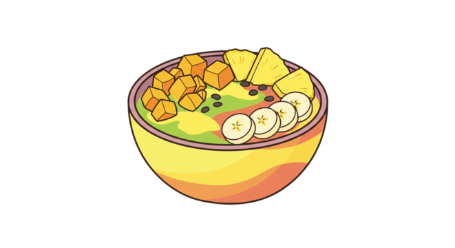 Delicious fruit smoothie bowl with mango pineapple and banana healthy food illustration vector design on transparent background - Powered by Adobe