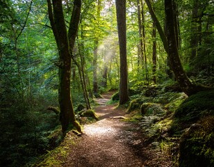 path in the woods of beautiful deep forest