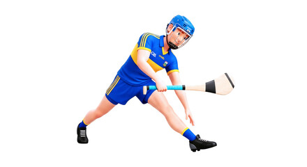 cartoon hurler dynamic pose, gaelic power, emerald isle spirit, isolated on transparent background